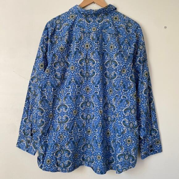 Lands End Women Paisley Button Up Top Size 22W No Iron Supima Boho Office Career - Picture 6 of 9